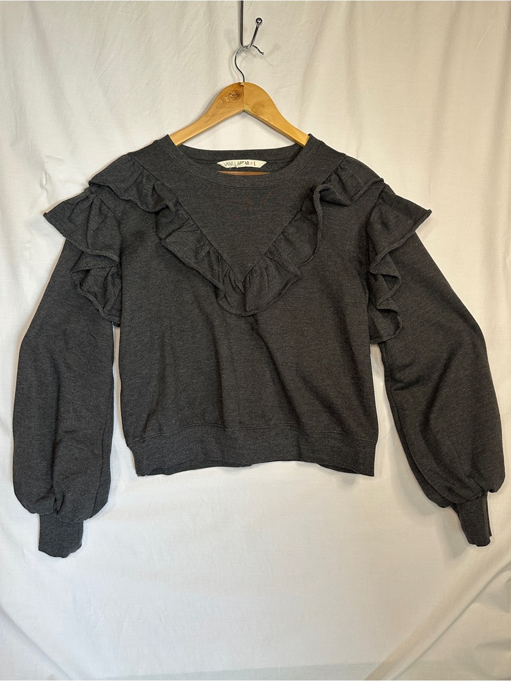 Vanilla Star Charcoal Ruffle V-Neck Sweatshirt